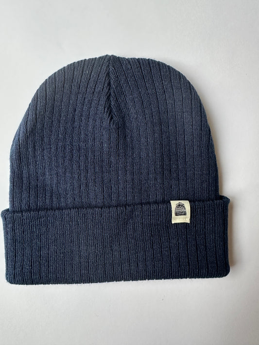 Beanie Cuff on Navy Ribbed Beanie