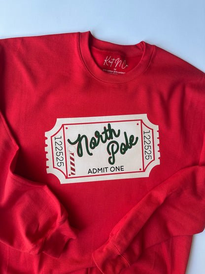 Adult North Pole Ticket on Red Sweater