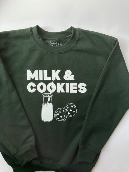 Kids Milk & Cookies on Green Sweater