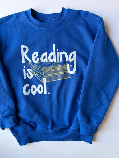 Reading is cool. on Youth Royal Blue Sweatshirt